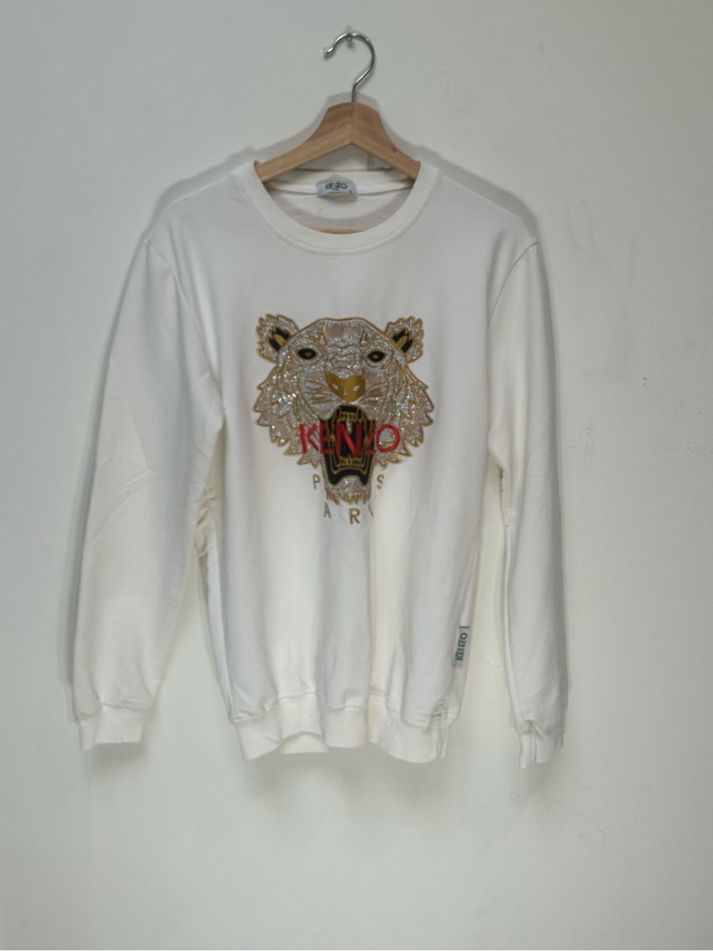 Kenzo Cream Sweatshirt with Gold and Red Tiger Embroidery